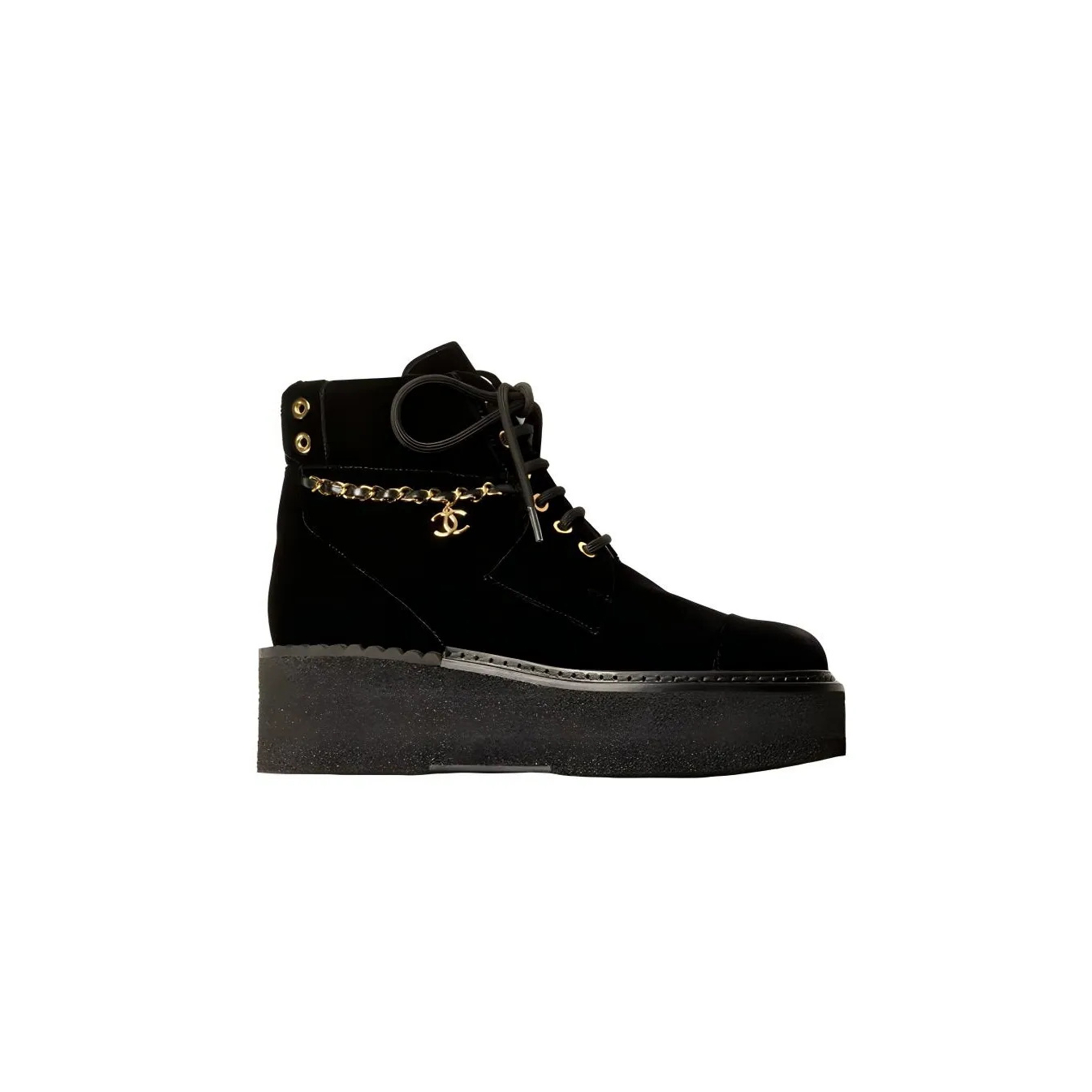 CHANEL LACE-UPS VELVET & METAL BLACK G39332 X56706 94305